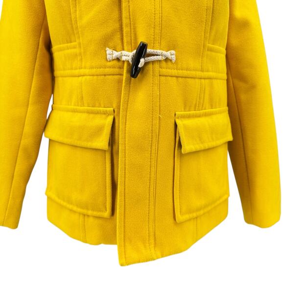 Old Navy Y2K 2012 Bright Yellow Felt Toggle Hooded Winter Peacoat - Picture 6 of 12